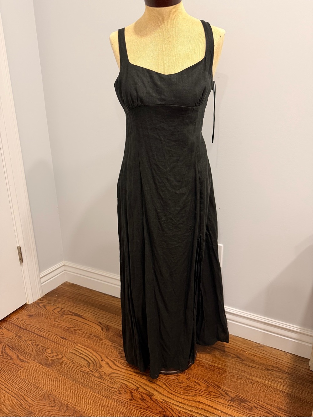 Zara Black Sleeveless Maxi Dress with Square Neckline